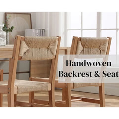 Dining Chair Set of 4 with Weave Hemp Seat and Back Armless Wicker, Mid Century Modern Rattan Beechwood Woven Dining Chair