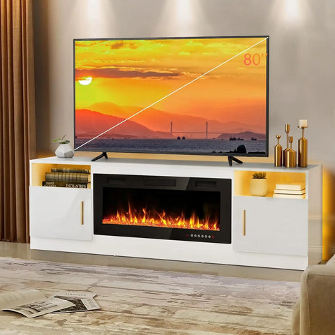 Fireplace TV Stand with 36” Electric Fireplace – Fits TVs up to 80”