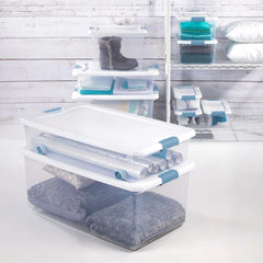 12-Pack Latching Box, Under Bed Storage Bins with Lids, Clear Plastic, 56 Quart