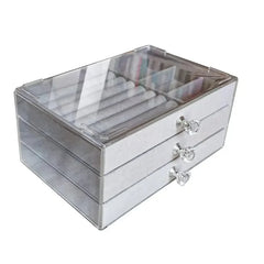Velvet Acrylic Jewelry Organizer With 3 Drawers Stackable Display Storage Earrings Necklace Bracelets Box Holder Case For Women