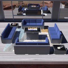 Outdoor Sectional Wicker Conversation Sofa Sets with Coffee Table