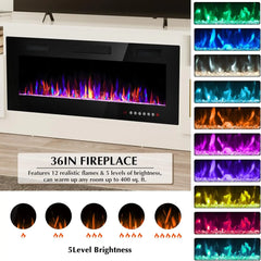 Fireplace TV Stand with 36” Electric Fireplace – Fits TVs up to 80”
