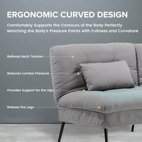 Tools.Convertible Sofa Bed, 68″Fabric Couch with Adjustable Backrest, Loveseat Recliner Sleeper Living Room Furniture futon