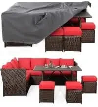 Patio Furniture Set with Cover, 7 Pieces Outdoor Sectional Sofa Conversation Set All Weather Wicker Rattan Couch Dining