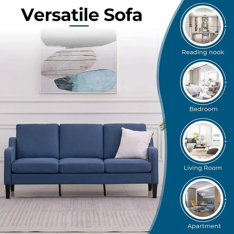 VINGLI Small Couch Sofa 71" Comfy Couches for Living Room Navy Blue 3 Seat Sofa Couch Mid Century Modern Sofa Furniture Couches