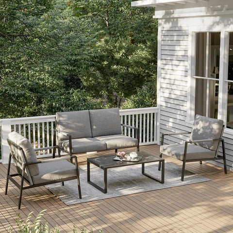 4-Piece Patio Conversation Set, Waterproof Outdoor Furniture Set with Thick Cushion, Patio Furniture Set for 4, Woven Armrests