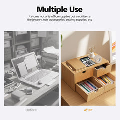 4-Drawer Minimalistic Bamboo Desk Organizer - Spacious Tabletop Storage for Office & Home