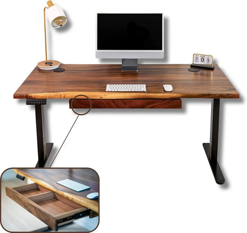 |Standing Desk – Walnut Solid Wood Desk, |Live Edge Adjustable Height Desk, Dual Motor Sit Stand Desk for Home Office