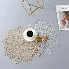 PVC Hibiscus Flowers Placemat Dining Table Hollow Pad Coaster Pads Table Bowl Mats Decora Table Set Hot Stand Coasters