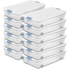 12-Pack Latching Box, Under Bed Storage Bins with Lids, Clear Plastic, 56 Quart