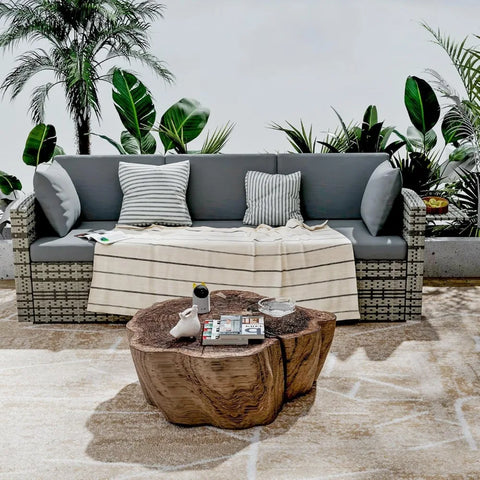 3 Pieces Patio Furniture Set, PE Rattan Sectional Sofa with Cushions, All-Weather Wicker Modular Couch, Outdoor Conversation Se