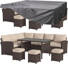 Patio Furniture Set with Cover, 7 Pieces Outdoor Sectional Sofa Conversation Set All Weather Wicker Rattan Couch Dining