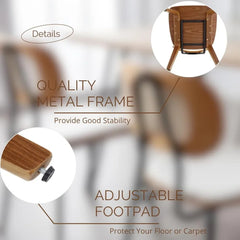 Dining Chair Set of 4 with Rattan Backrest, Wooden Legs, PU Leather Armless Guest Side Chairs, Mid-Century Dining Chair
