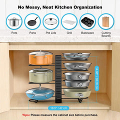 Pot Rack Organizer Under Cabinet – 8-Tier Adjustable Pan Storage Solution