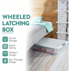 12-Pack Latching Box, Under Bed Storage Bins with Lids, Clear Plastic, 56 Quart