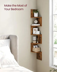 5-Tier Wall Mounted Corner Shelf – Floating Bookshelf &amp; Plant Display Rack