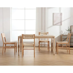Dining Chair Set of 4 with Weave Hemp Seat and Back Armless Wicker, Mid Century Modern Rattan Beechwood Woven Dining Chair