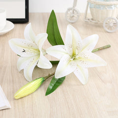 3D Printed Artificial Lily Branch – Realistic White Faux Flowers for Decoration