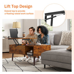 JHK Lift Top Coffee Tables For Living Room 39.37"x19.7" Desk Tea Wood Dining Tables Adjustable Storage Shelf Easy Lift Or Lower