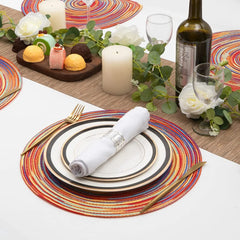 6PCS Braided Beige Round Place Mats for Kitchen Dining Table Runner Heat Insulation Non-Slip Washable Placemats Christmas Dinner