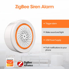 Tuya Zigbee USB Sound Light Sensor Smart Alarm Siren Offers 90dB Security Protection and Remote Control System