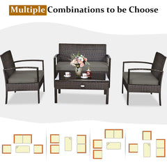4pcs Patio Rattan Wicker Furniture Set Loveseat Sofa Cushioned Garden Yard