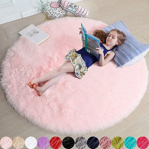 Super Soft Plush Round Rug – Fluffy White Carpet for Home &amp; Bedroom Decor