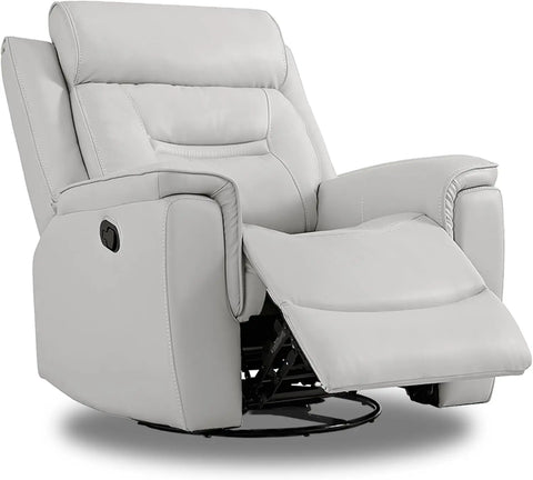 Leather Recliner Chair Faux Swivel Rocker for Adults Manual Sofa for Living Room Bedroom Home Theater Seating, Light Grey