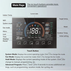 WiFi Smart Heat Pump Room Thermostat Temperature Controller 4.8 Inch Color LCD Screen Programmable Touch Control/ Mobile APP