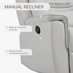 Leather Recliner Chair Faux Swivel Rocker for Adults Manual Sofa for Living Room Bedroom Home Theater Seating, Light Grey