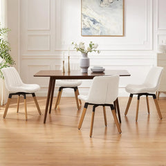 Dining Chair Set of 4 with Wood Legs, Fabric Upholstered Armless Side Chairs, Mid Century Modern Swivel Dining Chair