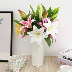 3D Printed Artificial Lily Branch – Realistic White Faux Flowers for Decoration