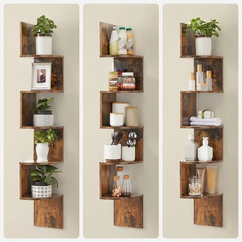 5-Tier Wall Mounted Corner Shelf – Floating Bookshelf &amp; Plant Display Rack