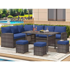 Patio Furniture Set with Cover, 7 Pieces Outdoor Sectional Sofa Conversation Set All Weather Wicker Rattan Couch Dining