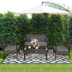 4pcs Patio Rattan Wicker Furniture Set Loveseat Sofa Cushioned Garden Yard