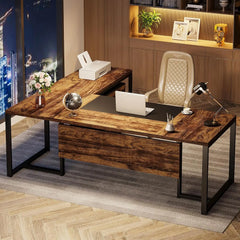 70.8" L-Shaped Executive Desk with Drawer Cabinet, Large Executive Office Desk with Separate File Cabinet, Home Office Desk