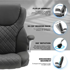 Executive Office Chair, Pu Leather High Back Ergonomic Office Desk Chairs with Wheels, 90-120° Rocking Managerial Chair Home