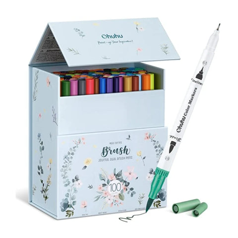 Ohuhu Art Markers Dual Tips Line Marker Set WaterColor Pen Coloring Water Color Brush Fineliner Painting Drawing School Supplies