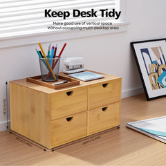 4-Drawer Minimalistic Bamboo Desk Organizer - Spacious Tabletop Storage for Office & Home