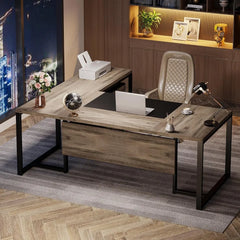 70.8" L-Shaped Executive Desk with Drawer Cabinet, Large Executive Office Desk with Separate File Cabinet, Home Office Desk