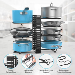 Pot Rack Organizer Under Cabinet – 8-Tier Adjustable Pan Storage Solution