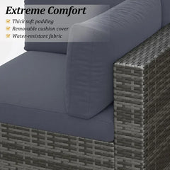Qsunvivi outdoor 7 piece patio furniture sets all weather Gery PE wicker couch sofa with glass table, removable Dark Grey CUSO