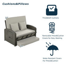 PE Wicker Rattan Double Chaise Lounge, 2-Person Reclining Daybed with Adjustable Back and Cushions, Free Furniture Protection