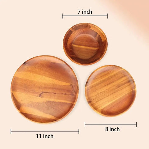 12pcs Acacia Wood Dinnerware Set Includes Plates Bowls Lightweight Sturdy Eco-Friendly Tableware Perfect Gift Box Dining Table