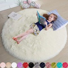 Super Soft Plush Round Rug – Fluffy White Carpet for Home &amp; Bedroom Decor