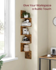 5-Tier Wall Mounted Corner Shelf – Floating Bookshelf &amp; Plant Display Rack