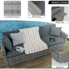 3 Pieces Patio Furniture Set, PE Rattan Sectional Sofa with Cushions, All-Weather Wicker Modular Couch, Outdoor Conversation Se