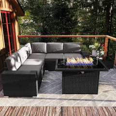 Outdoor Sectional Wicker Conversation Sofa Sets with Coffee Table