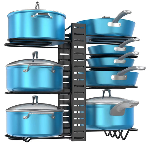 Pot Rack Organizer Under Cabinet – 8-Tier Adjustable Pan Storage Solution