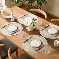 6PCS Braided Beige Round Place Mats for Kitchen Dining Table Runner Heat Insulation Non-Slip Washable Placemats Christmas Dinner
